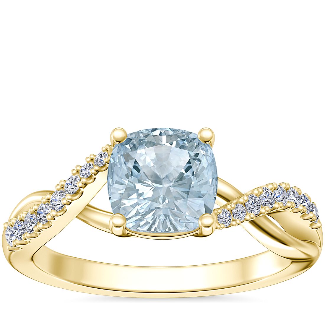Classic Petite Twist Diamond Engagement Ring with Cushion Aquamarine in ...